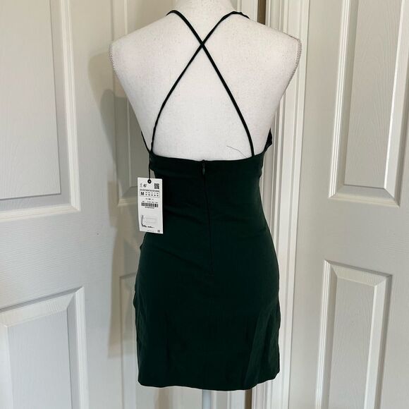 Zara Draped Linen Blend Dress in Bottle Green Medium - Picture 11 of 14